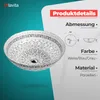 A marketing image showcasing a decorative washbasin with product details and dimensions. Produktbild-Vorschau