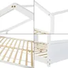 A collage of four close-up images showing details of a white wooden house bed frame. Náhled obrázku produktu
