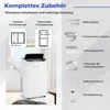 An image showing the accessories included with a portable air conditioner, along with illustrations of how it can be installed in different window types. Voir les images du produit
