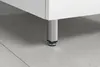 Close-up of a silver furniture leg supporting a white cabinet against a light gray tiled floor. Anteprima dell’immagine prodotto