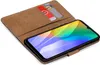 A book-style phone case with cards inserted, showing a smartphone screen. Produktbild-Vorschau