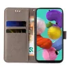 A flip cover phone case is shown open, displaying the inside card slots and a phone with a colorful wallpaper. Produktbild-Vorschau