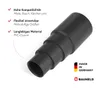 A black vacuum cleaner adapter with text describing its features and brand logos. Produktbild-Vorschau