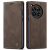 A brown leather phone case for a OnePlus 12 is shown from two angles, front and back. Produktbild-Vorschau