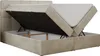 A beige upholstered bed frame with the mattress lifted to reveal the storage compartment underneath. Produktbild-Vorschau