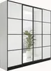 A white wardrobe with black frame doors, reflecting a plant in a pot. Voir les images du produit