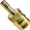 A close-up studio shot of a brass quick-release coupling with a hose barb. Anteprima dell’immagine prodotto