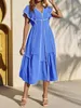 Langes Damenkleid, V-Ausschnitt, Rüschenärmel, farblich Produktbild-Vorschau 3