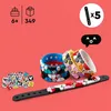 A collection of LEGO DOTS Disney Mickey Mouse themed bracelets and decorative tiles, presented on a red background. Produktbild-Vorschau