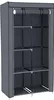 A grey fabric storage cabinet with shelves and a hanging rod. Náhled obrázku produktu