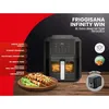 A marketing image for an air fryer, showing the product with food and feature callouts. Náhled obrázku produktu