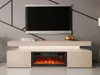 A modern TV stand with a built-in electric fireplace and a large flat-screen TV mounted above it. Náhľad obrázku produktu