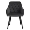 A black upholstered dining chair with diamond tufting on the back and metal legs, shown from the front against a white background. Produktbild-Vorschau