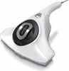 A white handheld vacuum cleaner with a black circular control panel and a silver accent is shown on a white background. Produktbild-Vorschau