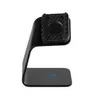 A black charging stand for a phone or smart device, with a carbon fiber patterned charging head, on a white background. Produktbild-Vorschau