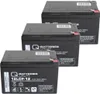 Three black batteries are stacked diagonally on a white background. Produktbild-Vorschau