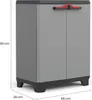 A gray and black storage cabinet with red handles, shown from a three-quarter angle. Voir les images du produit