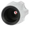 A close-up, front-facing view of a clear, diamond-shaped faucet handle with a black rubber seal and a glimpse of red and white internal components. Produktbild-Vorschau