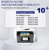A printer is shown with a marketing graphic above it listing compatible HP Officejet series printers. Produktbild-Vorschau
