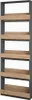 A tall, narrow bookshelf with a gray frame and wooden shelves. Produktbild-Vorschau