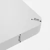 Close-up of a white desk corner with dimensions indicated. Podgląd zdjęcia produktu