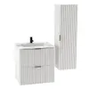 A white bathroom vanity and a tall white cabinet are shown against a white background. Podgląd zdjęcia produktu