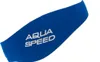 A blue neoprene headband with white text on it, isolated on a white background. Produktbild-Vorschau