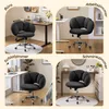 A collage of four images showing a black office chair in different room settings: a home office, a modern workspace, a bedroom, and a dressing room. Produktbild-Vorschau