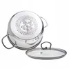 The bottom of a stainless steel pot and its glass lid are shown against a white background. Produktbild-Vorschau
