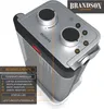 A close-up, angled view of a Brandson ceramic heater with labels and indicators pointing to its controls and features. Produktbild-Vorschau