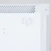 A close-up view of the back of a white electric heater, showing a ventilation grille at the top and a mounting bracket. Náhľad obrázku produktu