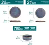 Diagrams showing the dimensions of two different sized plates and a bowl, along with capacity information for a bowl. Náhled obrázku produktu