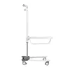 A white medical cart with a tray and wheels, shown from the side. Produktbild-Vorschau