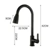 A diagram of a black kitchen faucet with dimensions indicated by text and lines. Produktbild-Vorschau