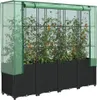 A raised garden bed with a greenhouse cover, containing tomato plants. Voir les images du produit