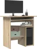 A computer desk with a monitor, computer tower, headphones, and storage boxes. Náhľad obrázku produktu
