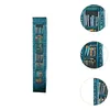 A tall, narrow, vintage-style blue bookshelf filled with miniature books. The image is presented with several close-up circular insets showing details of the books and bookshelf. Náhled obrázku produktu