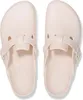 A top-down view of a pair of pink Birkenstock Boston Eva clogs on a white background. Podgląd zdjęcia produktu