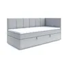 A studio shot of a gray boxspring bed with a white mattress and a headboard. Produktbild-Vorschau