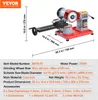 A product shot of a saw blade sharpener with dimensions and specifications overlaid. Voir les images du produit
