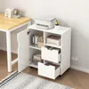 A white filing cabinet with an open door, drawers, and a printer on top, next to a desk. Podgląd zdjęcia produktu
