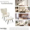 A collage showing a cream armchair and ottoman, with smaller images of different room settings (dining room, living room, kitchen, bedroom) and descriptive text. Náhled obrázku produktu