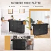 A collage of images showcasing a black kitchen island cart in different settings, including a kitchen and a dining room, highlighting its features and versatility. Produktbild-Vorschau