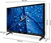 A television with dimensions and screen size indicated by measurement lines and text. Produktbild-Vorschau