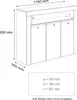 A technical drawing of a white high-gloss dresser with dimensions and measurements indicated. Podgląd zdjęcia produktu