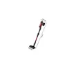 A red and black stick vacuum cleaner is shown against a white background with dimensions indicated. Produktbild-Vorschau