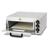 A stainless steel pizza oven with its door open, showing the stone interior and control knobs on the side. Produktbild-Vorschau