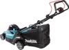 A cordless lawnmower with a grass collection bag, shown against a white background. Produktbild-Vorschau