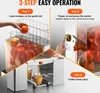 A collage of three images demonstrating the 3-step operation of a commercial orange juicer. Produktbild-Vorschau