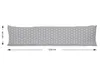 A long pillow with a polka dot pattern is shown horizontally against a white background. Measurement indicators are present on the left and bottom of the pillow. Produktbild-Vorschau